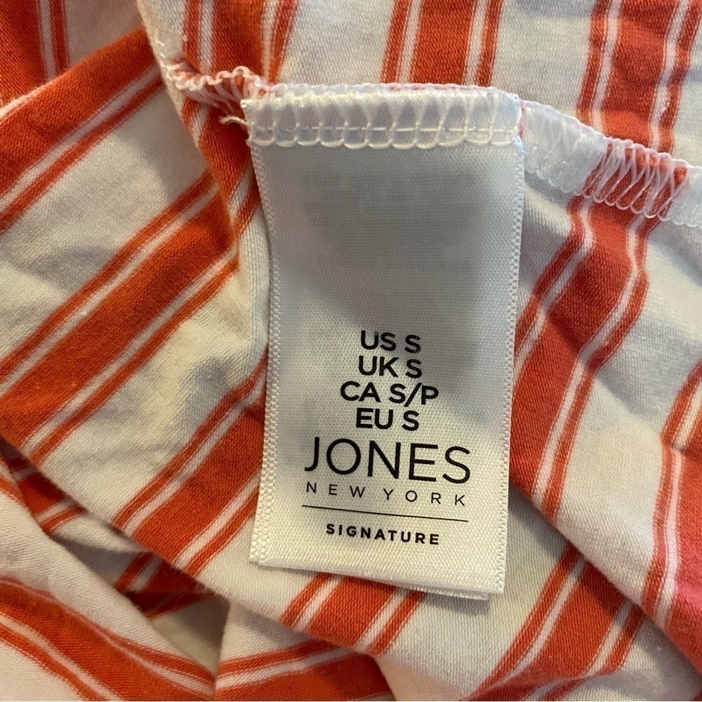 Jones New York Signature Tie Sleeve Striped Tee Pink Coral White Small - Picture 4 of 5